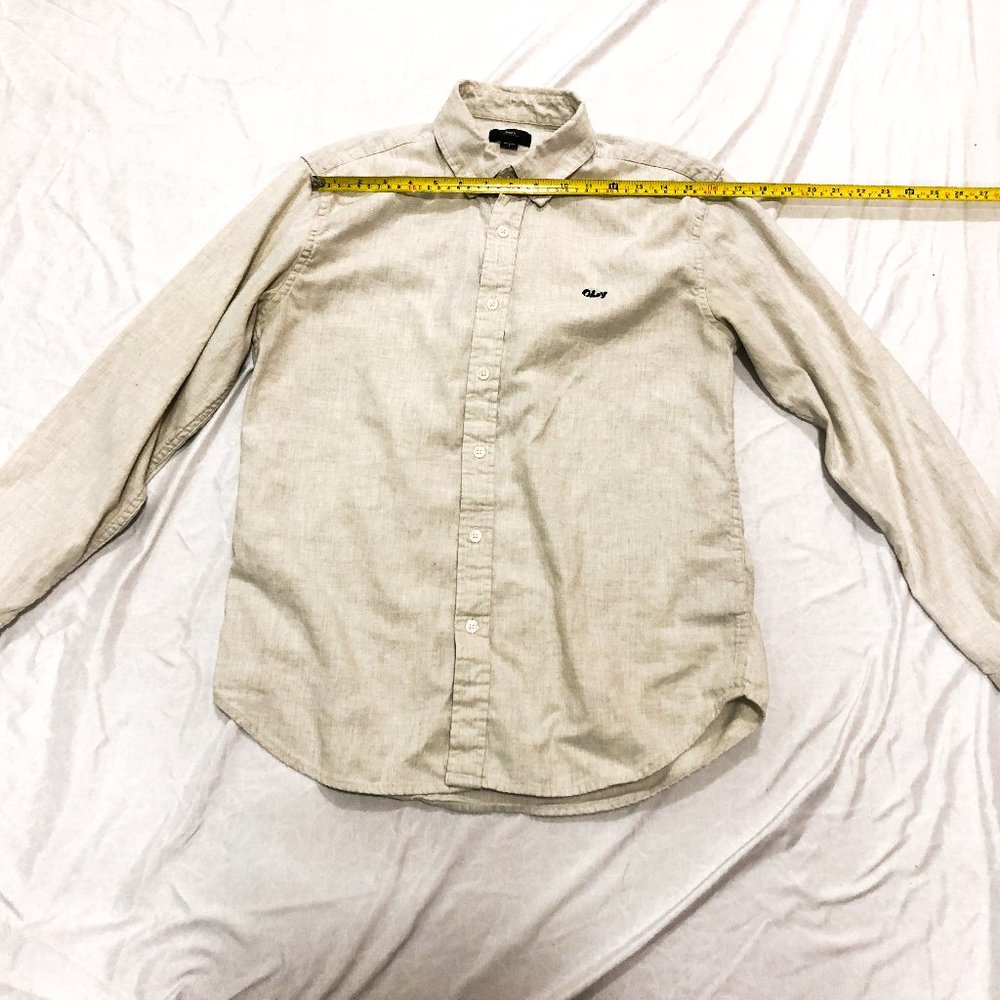 Obey button down in light tan/cream size small